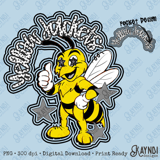 Friendly Mascot Yellow Jacket Black Neutral PNG Digital Download Sublimation DTF Print Preppy Colorful Mascot Spirit