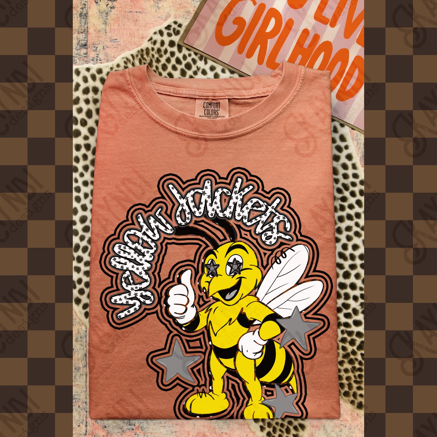 Friendly Mascot Yellow Jacket Black Neutral PNG Digital Download Sublimation DTF Print Preppy Colorful Mascot Spirit