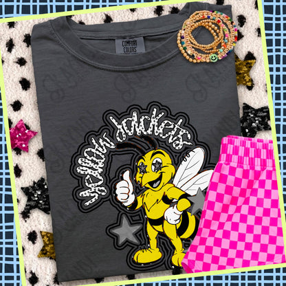 Friendly Mascot Yellow Jacket Black Neutral PNG Digital Download Sublimation DTF Print Preppy Colorful Mascot Spirit