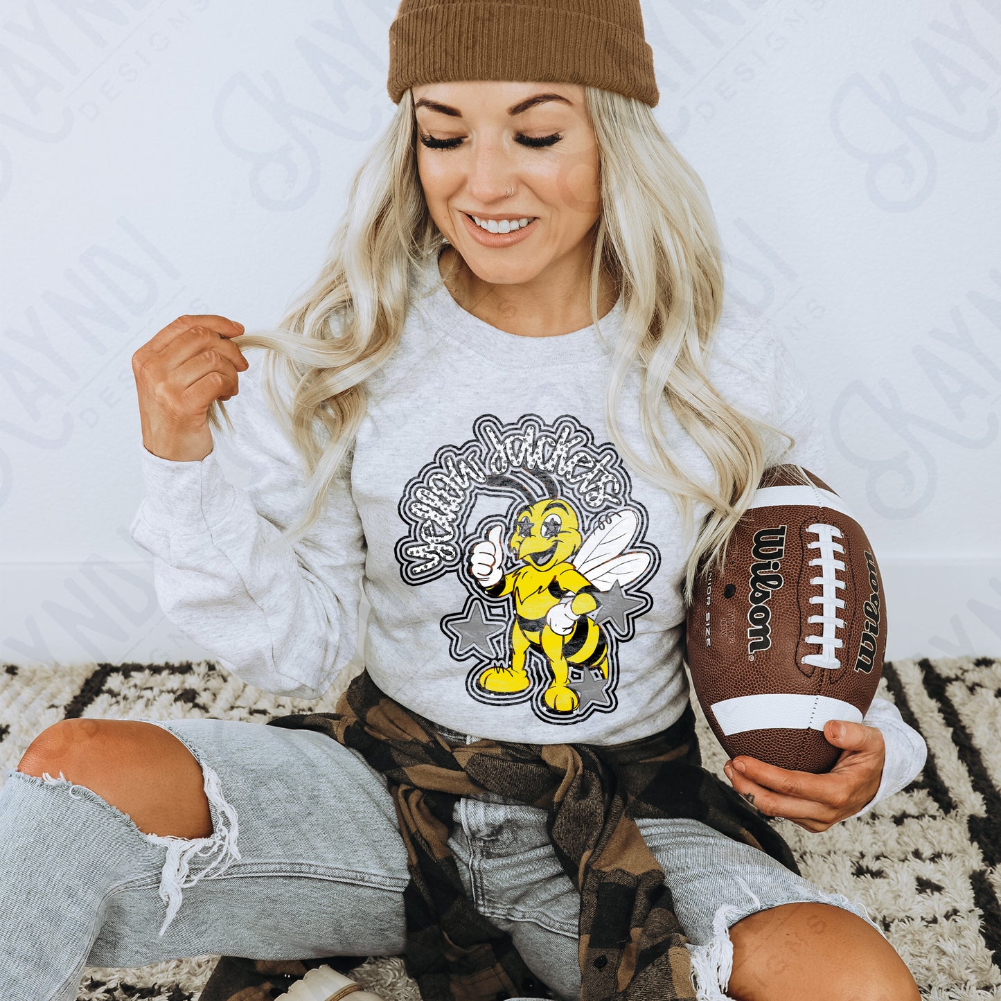 Friendly Mascot Yellow Jacket Black Neutral PNG Digital Download Sublimation DTF Print Preppy Colorful Mascot Spirit