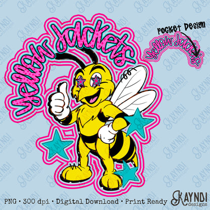 Friendly Mascot Yellow Jacket Pink Colorful PNG Digital Download Sublimation DTF Print Preppy Colorful Mascot Spirit