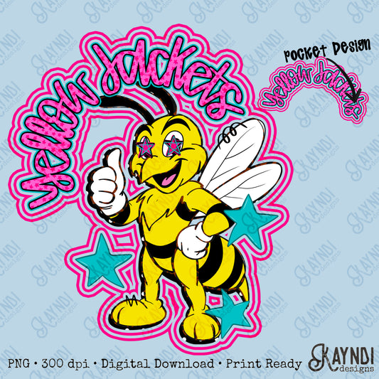 Friendly Mascot Yellow Jacket Pink Colorful PNG Digital Download Sublimation DTF Print Preppy Colorful Mascot Spirit