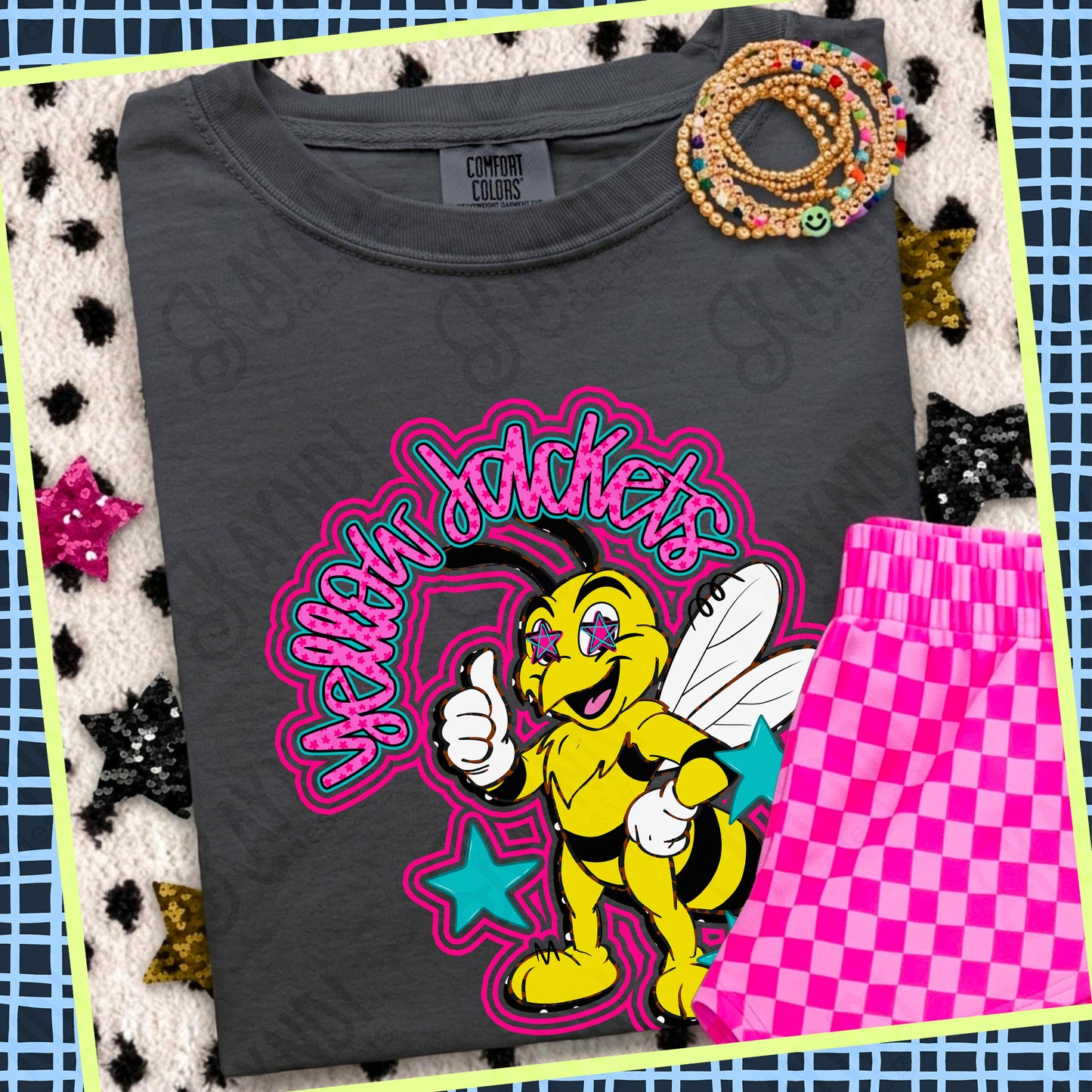 Friendly Mascot Yellow Jacket Pink Colorful PNG Digital Download Sublimation DTF Print Preppy Colorful Mascot Spirit