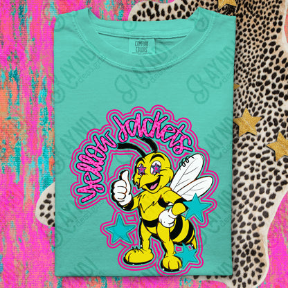 Friendly Mascot Yellow Jacket Pink Colorful PNG Digital Download Sublimation DTF Print Preppy Colorful Mascot Spirit