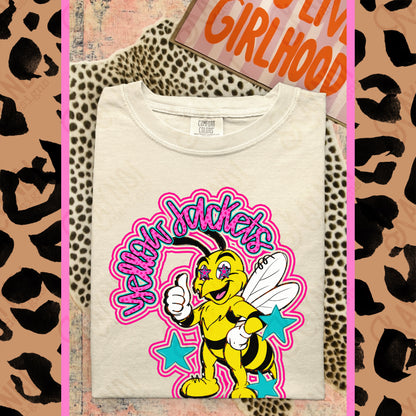 Friendly Mascot Yellow Jacket Pink Colorful PNG Digital Download Sublimation DTF Print Preppy Colorful Mascot Spirit