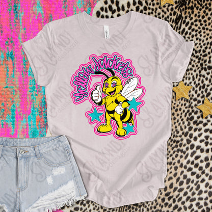 Friendly Mascot Yellow Jacket Pink Colorful PNG Digital Download Sublimation DTF Print Preppy Colorful Mascot Spirit