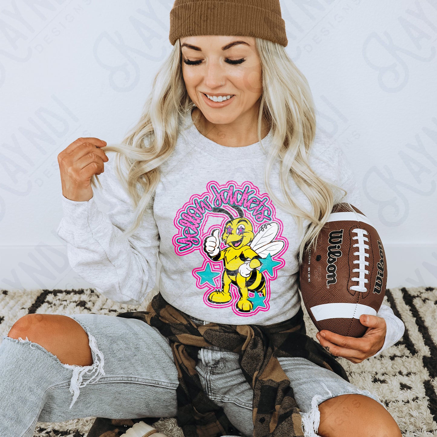 Friendly Mascot Yellow Jacket Pink Colorful PNG Digital Download Sublimation DTF Print Preppy Colorful Mascot Spirit