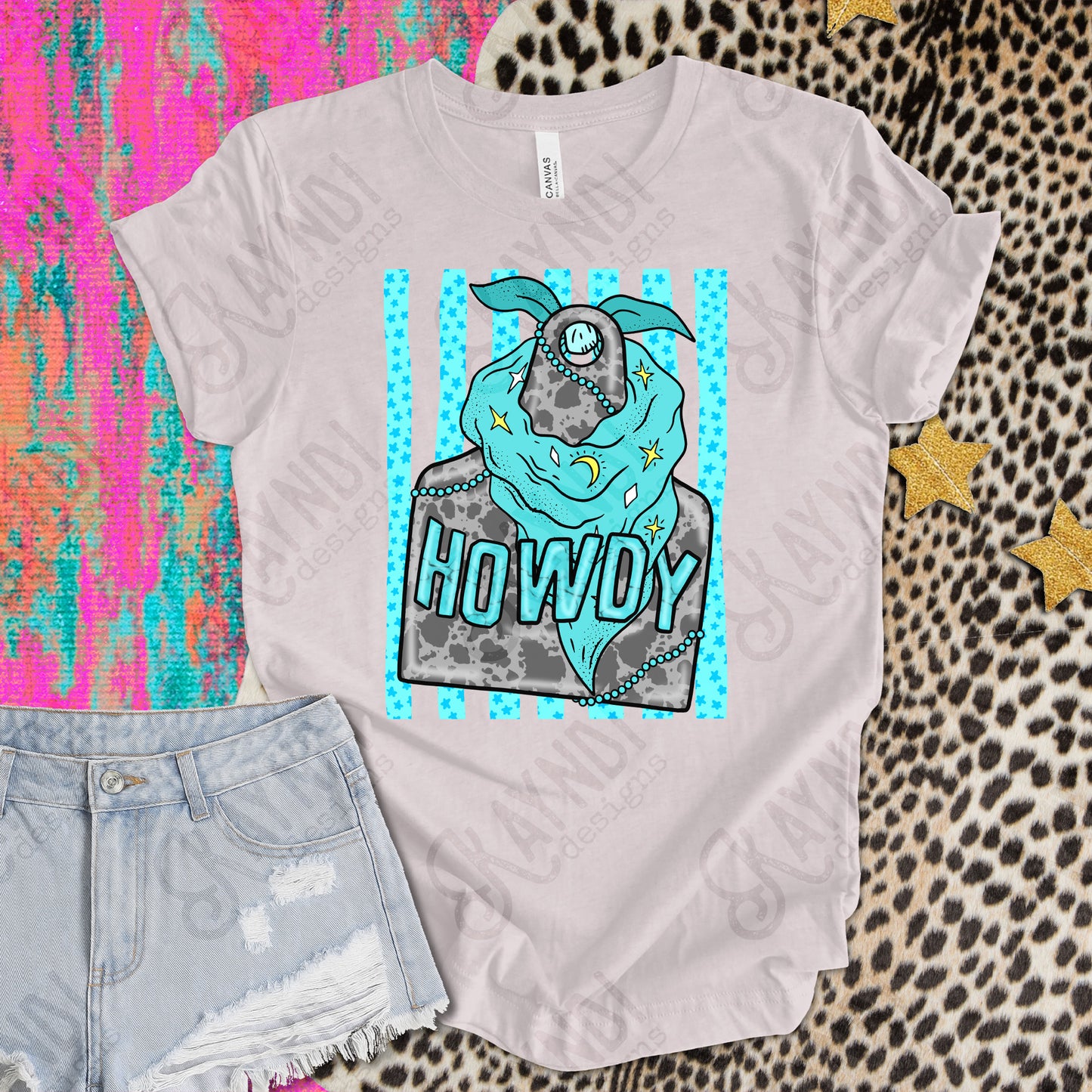 Howdy PNG Digital Download Sublimation DTF Print Preppy Cow tag Turquoise Wild Rag Bandana