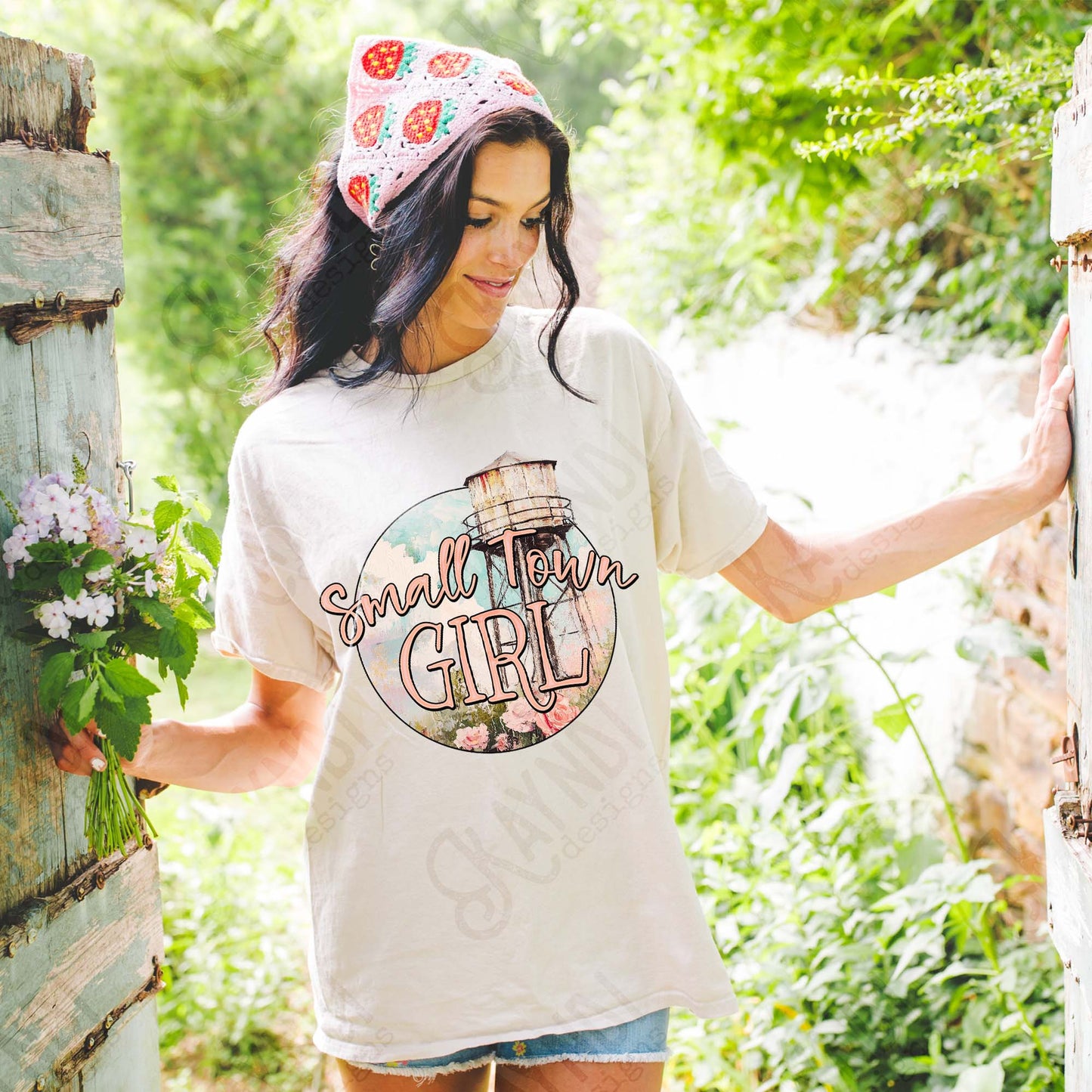 Girl Sublimation Design PNG Digital Download Printable Small Town Water Tower