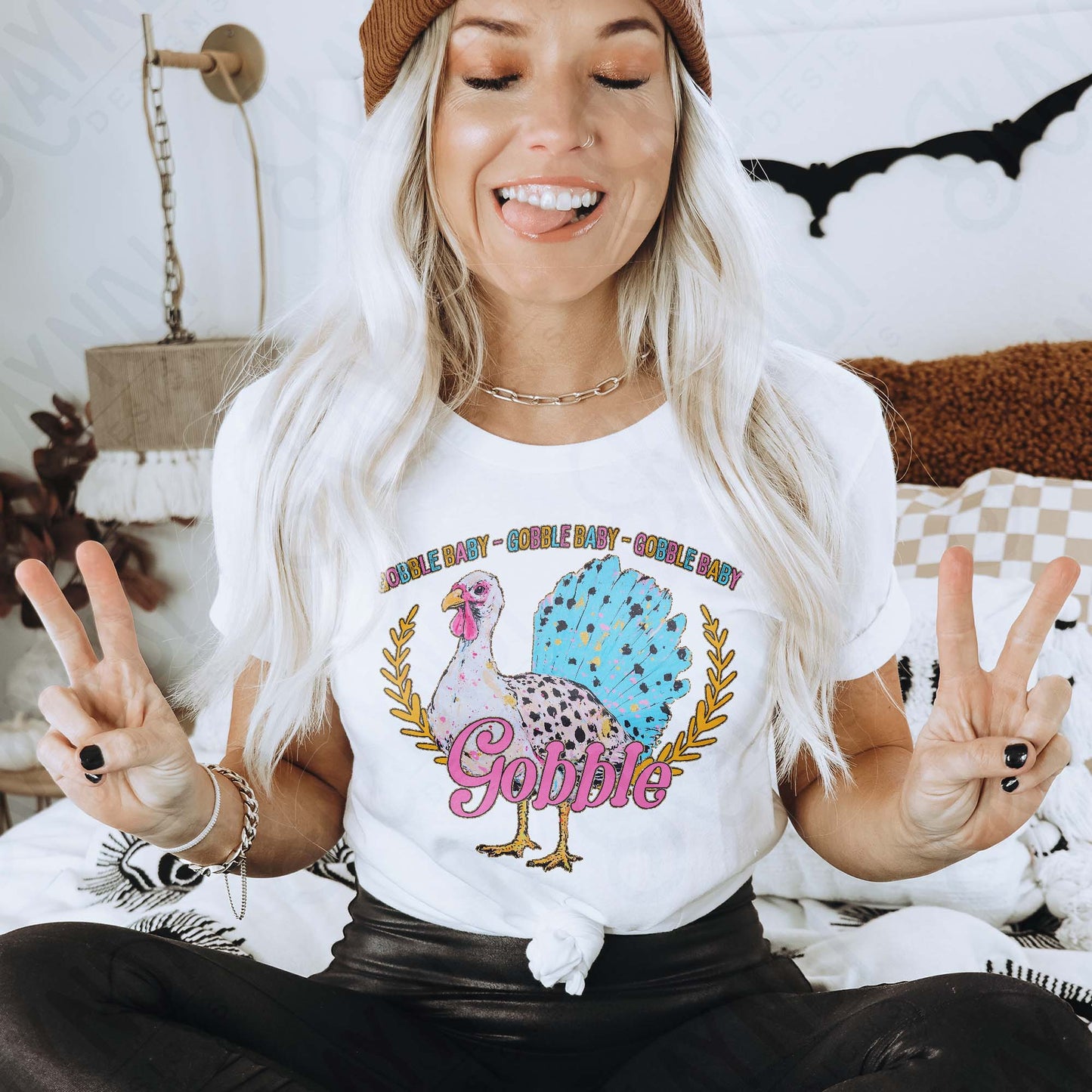 Gobble Baby Sublimation Design PNG Digital Download Printable Turkey Thanksgiving Colorful