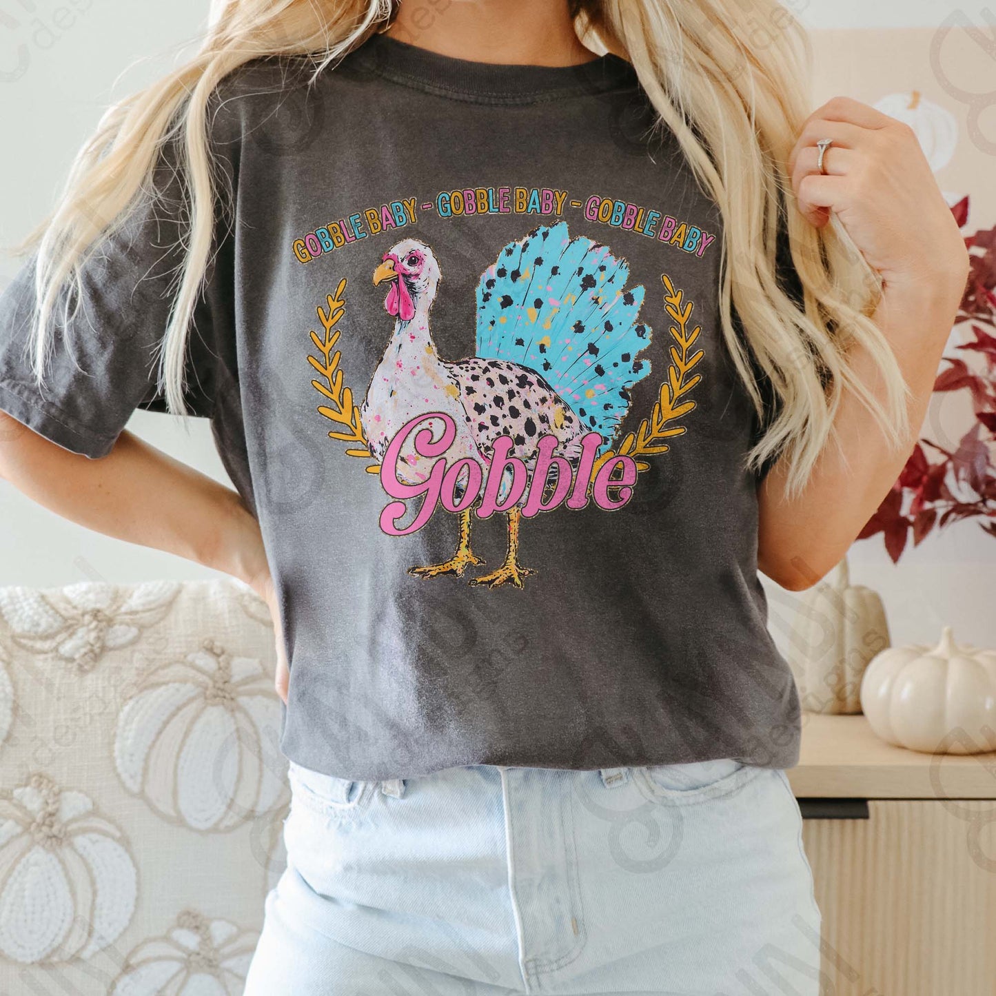 Gobble Baby Sublimation Design PNG Digital Download Printable Turkey Thanksgiving Colorful