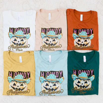 Howdy Halloween Sublimation Design PNG Digital Download Cheetah Pumpkin Cowboy