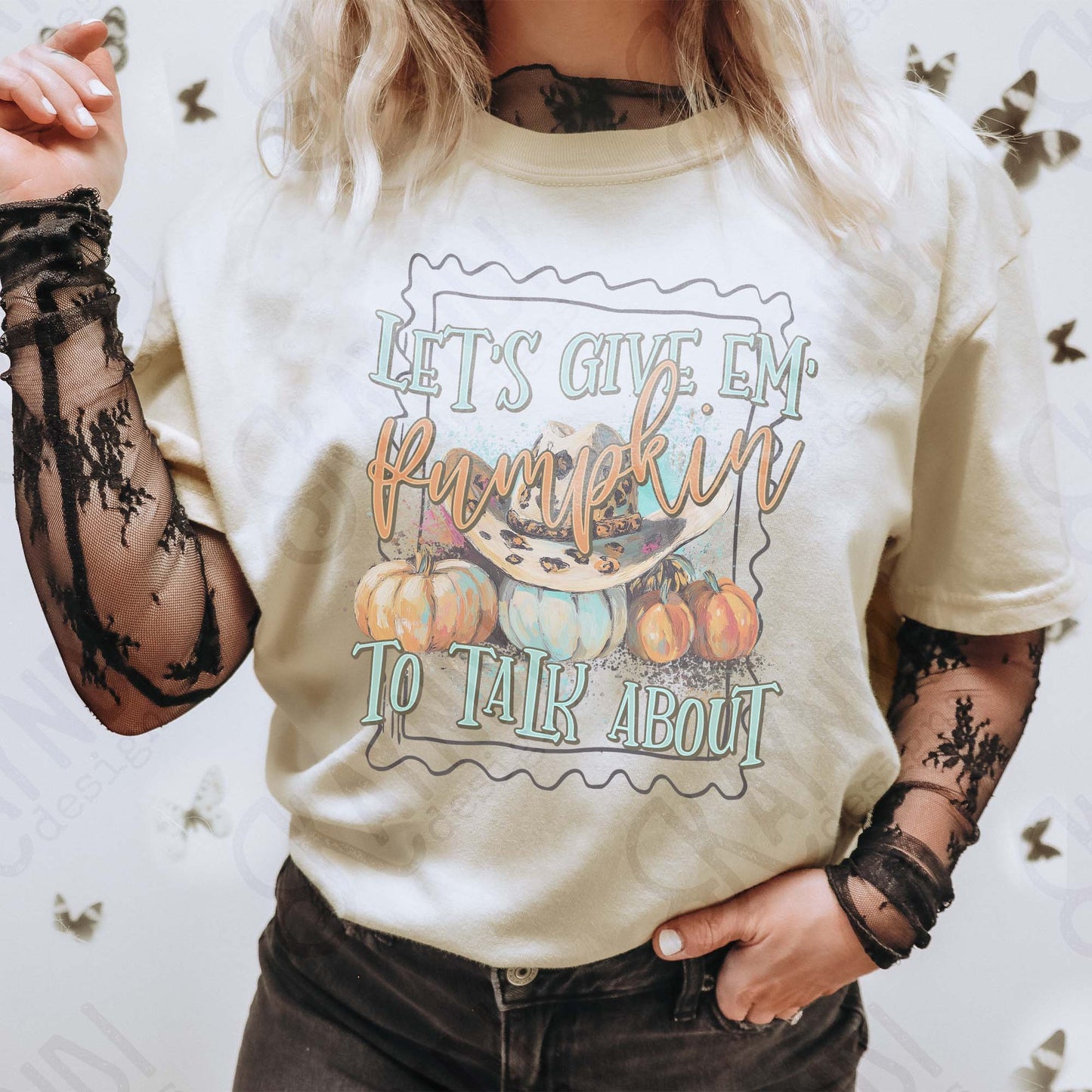 Lets Give Em Pumpkins to Talk About Sublimation Design PNG Digital Download Cheetah Pumpkin Cowboy Hat