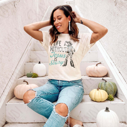 Life without Jesus is Scary Sublimation Design PNG Digital Download Faith Western Skeleton