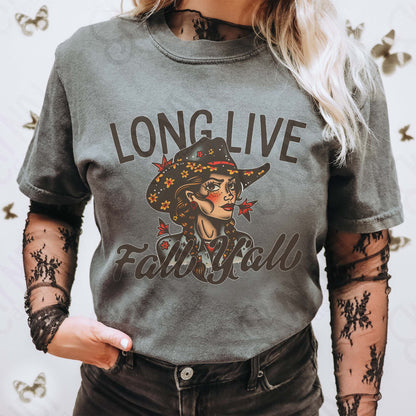 Long Live Fall Yall 2 Sublimation Design PNG Digital Download Western Cowgirl Black