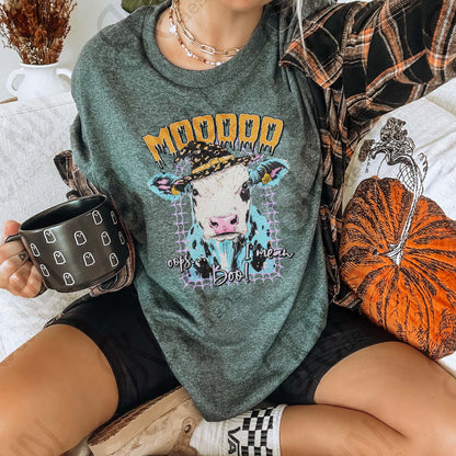 Mooooo I Mean Boo Sublimation Design PNG Digital Download Cheetah Halloween Witch Cow