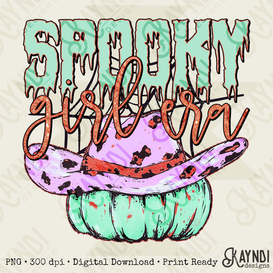 Spooky Girl Era Sublimation Design PNG Digital Download Cheetah Pumpkin Cowgirl Hat