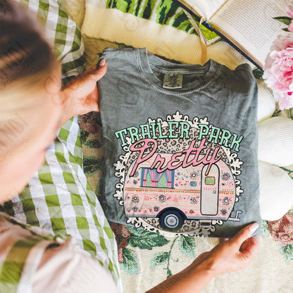 Trailer Park Pretty Sublimation Design PNG Digital Download Printable Vintage Cheetah Pink Camper