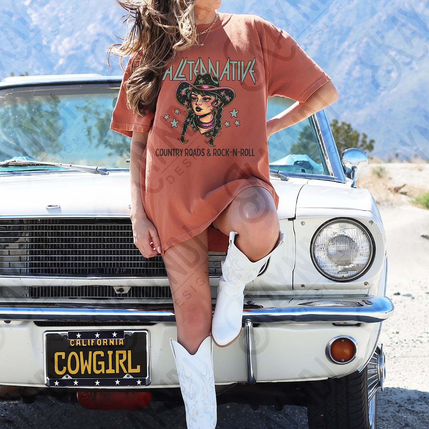 Yallternative Sublimation Design PNG Digital Download Western Cowgirl Black