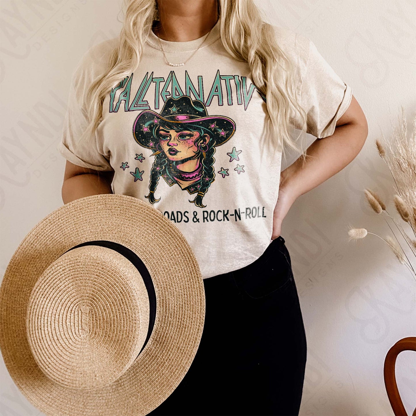 Yallternative Sublimation Design PNG Digital Download Western Cowgirl Black
