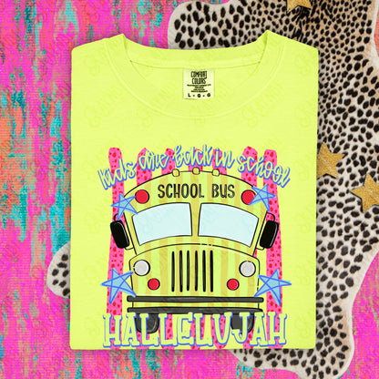 Kids are Back in School Hallelujah Pink PNG Digital Download Sublimation DTF Print Southern Preppy Bus