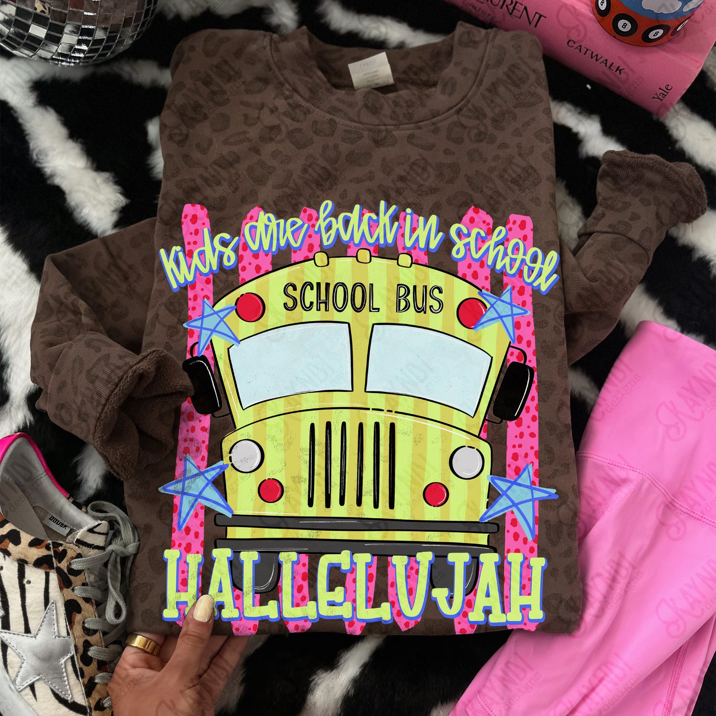 Kids are Back in School Hallelujah Pink PNG Digital Download Sublimation DTF Print Southern Preppy Bus