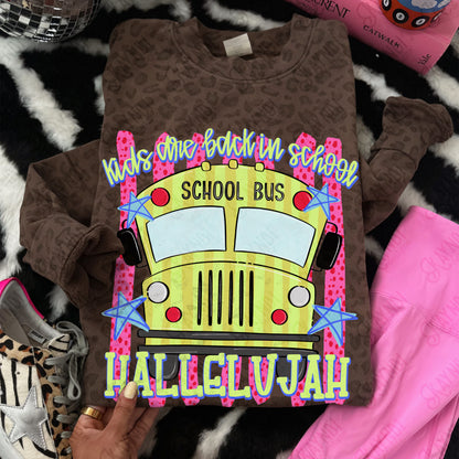 Kids are Back in School Hallelujah Pink PNG Digital Download Sublimation DTF Print Southern Preppy Bus