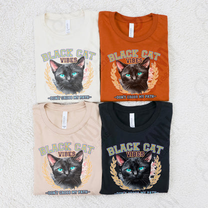 Black Cat Vibes Sublimation Design PNG Digital Download Printable Black Cat Halloween