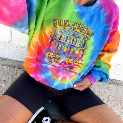 Boo Crew Blue Sublimation Design PNG Digital Download Printable Halloween Haunted House Bat Pumpkins