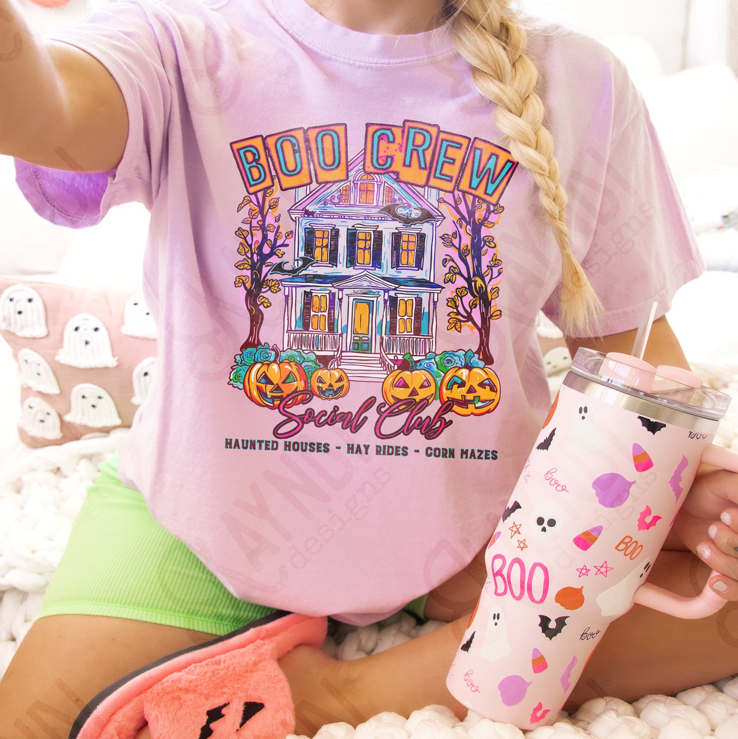 Boo Crew Colorful Sublimation Design PNG Digital Download Printable Halloween Haunted House Bat Pumpkins