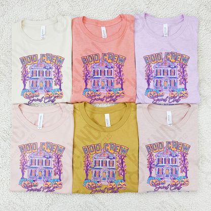 Boo Crew Lavender Sublimation Design PNG Digital Download Printable Halloween Haunted House Bat Pumpkins