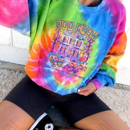 Boo Crew Lavender Sublimation Design PNG Digital Download Printable Halloween Haunted House Bat Pumpkins