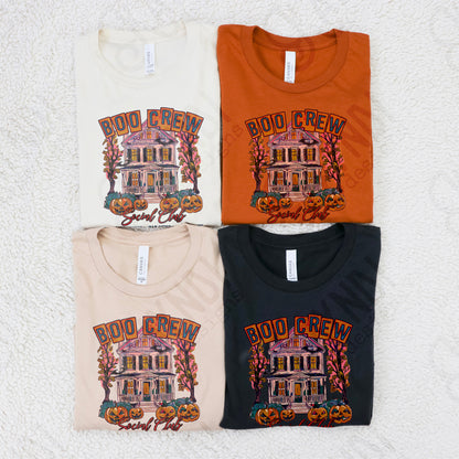 Boo Crew Pink Sublimation Design PNG Digital Download Printable Halloween Haunted House Bat Pumpkins