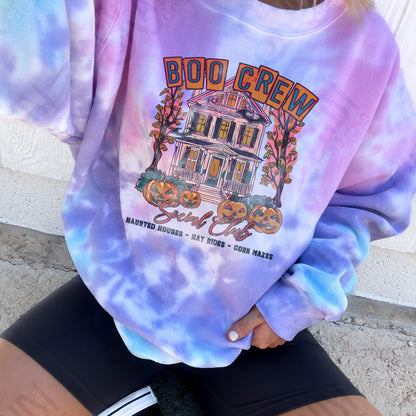 Boo Crew Pink Sublimation Design PNG Digital Download Printable Halloween Haunted House Bat Pumpkins