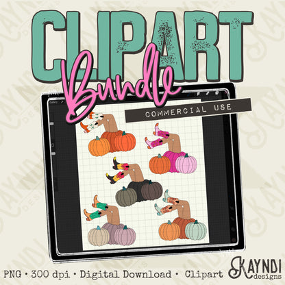 Hand Drawn Cowgirl Pumpkins Clipart Element PNG Digital Downloads Elements Pumpkins Halloween Fall Commercial Use