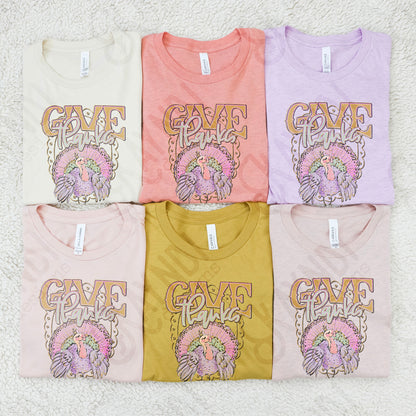 Give Thanks Sublimation Design PNG Digital Download Printable Thanksgiving Turkey Pastel