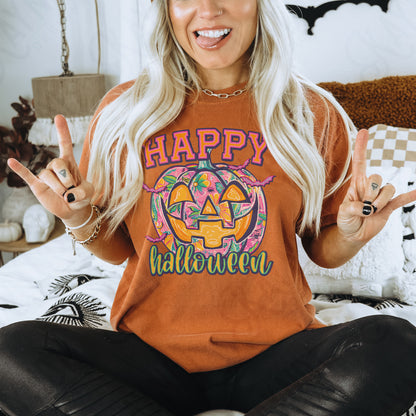 Happy Halloween Pumpkin Pink Sublimation Design PNG Digital Download Printable Halloween Pumpkin Bats