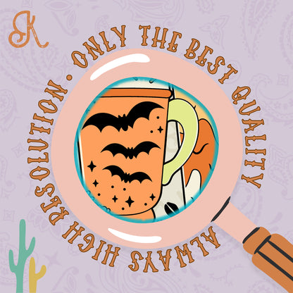 Just Here for the Brews Sublimation Design PNG Digital Download Printable Halloween Coffee Frappe Flowers Bats