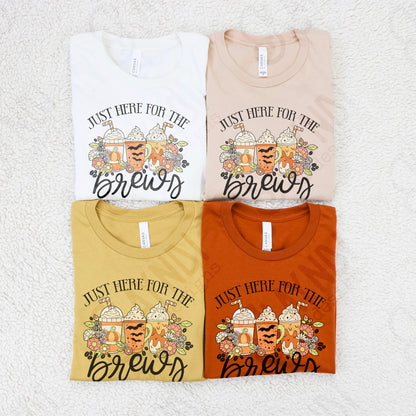 Just Here for the Brews Sublimation Design PNG Digital Download Printable Halloween Coffee Frappe Flowers Bats