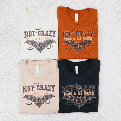 Not Crazy Just a Little Batty Sublimation Design PNG Digital Download Printable Halloween Bats Crazy