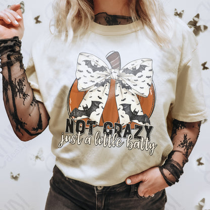 Not Crazy Just a Little Batty Pumpkin Sublimation Design PNG Digital Download Printable Halloween Bats Pumpkin Crazy Bows