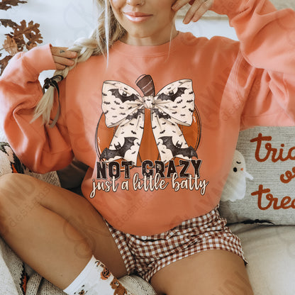 Not Crazy Just a Little Batty Pumpkin Sublimation Design PNG Digital Download Printable Halloween Bats Pumpkin Crazy Bows