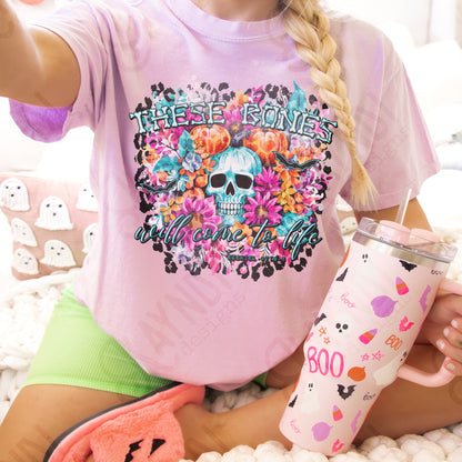 These Bones Sublimation Design PNG Digital Download Printable Skull Vintage Flowers Halloween Floral