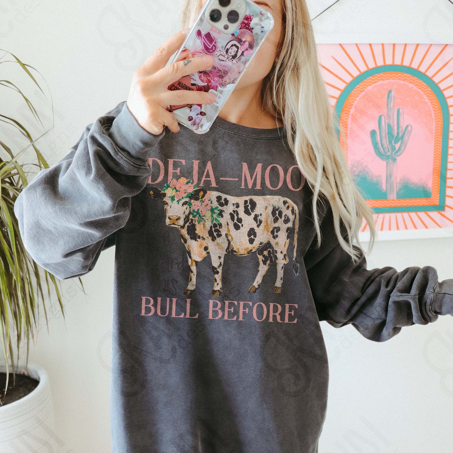 Deja Moo Sublimation Design PNG Digital Download Cow Cheetah Flowers
