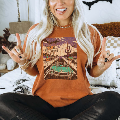 Desert Halloween Sublimation Design PNG Digital Download Vintage Convertable Skeletons Pumpkins