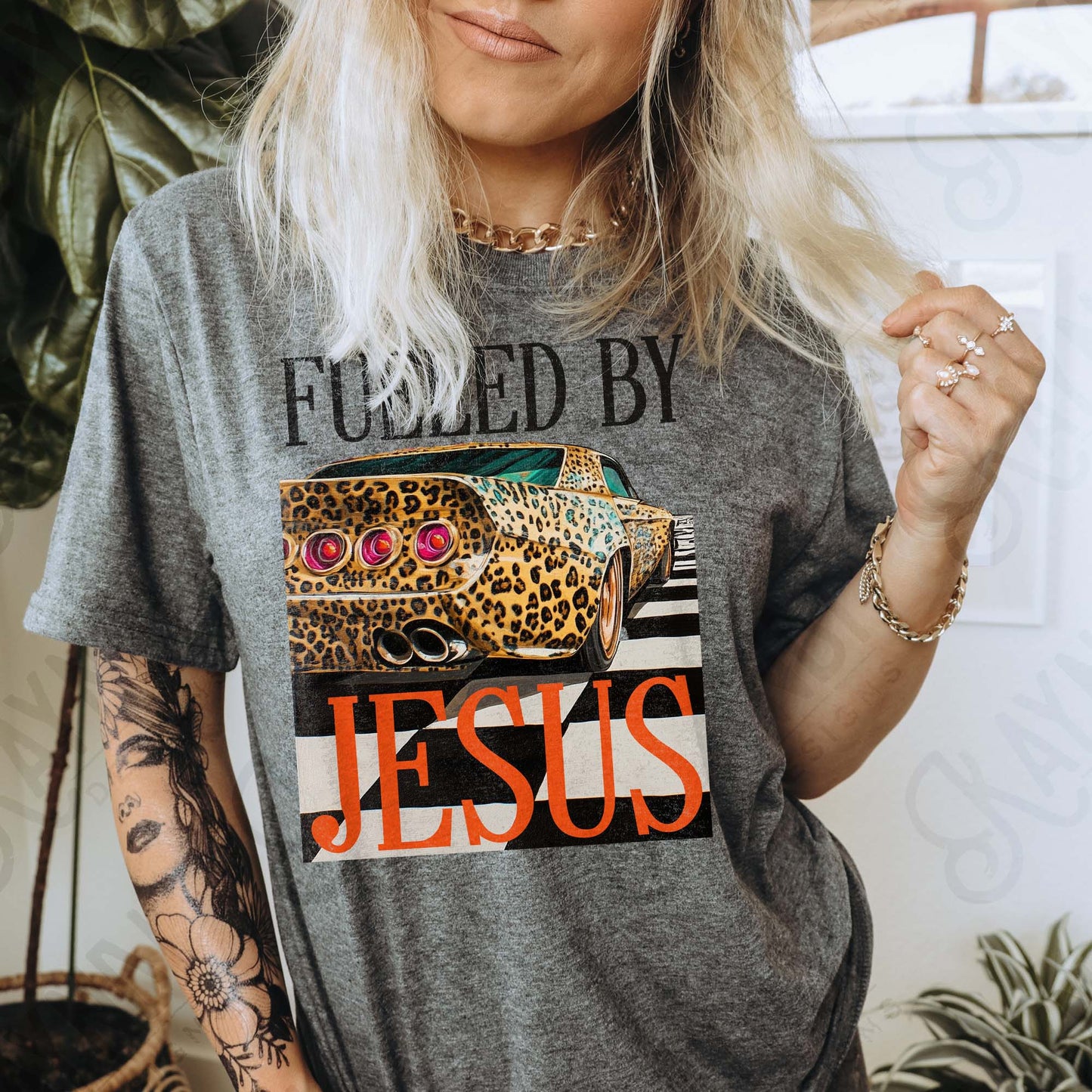 Fueled by Jesus Sublimation Design PNG Digital Download Cheetah Sport Car Racing