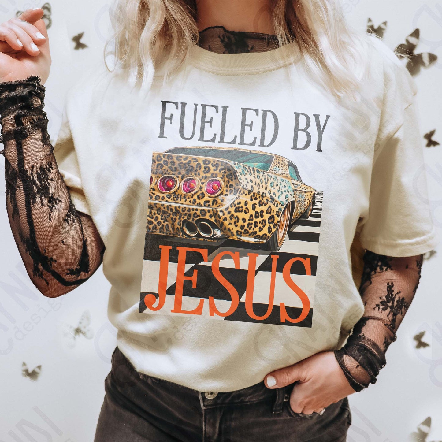 Fueled by Jesus Sublimation Design PNG Digital Download Cheetah Sport Car Racing