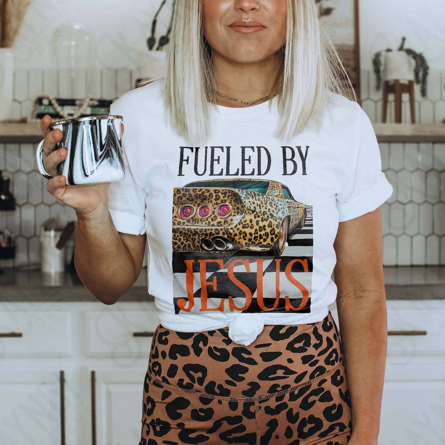 Fueled by Jesus Sublimation Design PNG Digital Download Cheetah Sport Car Racing