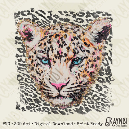 Leopard Face Sublimation Design PNG Digital Download Leopard Wild Animal Print