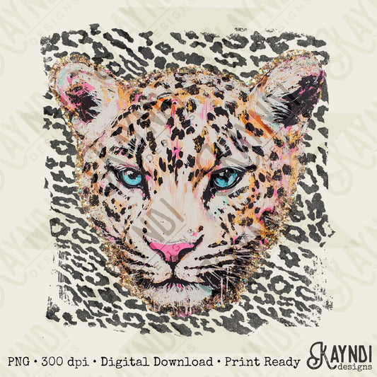 Leopard Face Sublimation Design PNG Digital Download Leopard Wild Animal Print